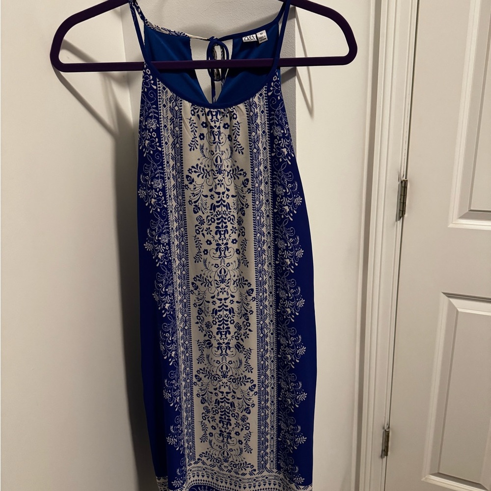 Q&A (StitchFix) Blue and Cream Floral Midi Dress